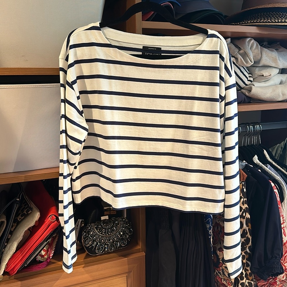 J. Crew Blue and White Striped Long Sleeve Tee - Picture 4 of 7